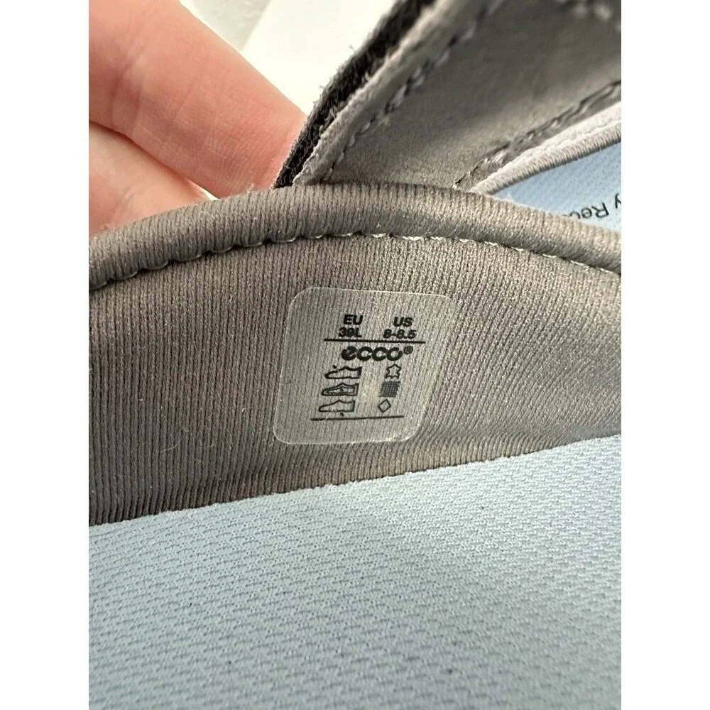 Ecco Receptor Womens EU 39 US 8 8.5 Grey Light Blue Leather Mary Jane Flats Shoe
